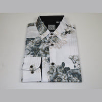 Men Sports Shirt by DE - NIKO Long Sleeves Fashion Print Soft Modal 2007020 White - J.Valintin Men's Wear Legend - 99413