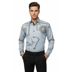 Men Sports Shirt by DE-NIKO Long Sleeves Fashion Print Soft Modal 2F008 Gray
