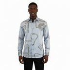 Men Sports Shirt by DE-NIKO Long Sleeves Fashion Print Soft Modal 2F008 Gray
