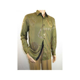 Men Sports Shirt by DE - NIKO Long Sleeves Fashion Print Soft Modal 2F008 Olive - J.Valintin Men's Wear Legend - 99359