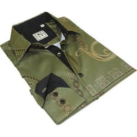 Men Sports Shirt by DE - NIKO Long Sleeves Fashion Print Soft Modal 2F008 Olive - J.Valintin Men's Wear Legend - 99359