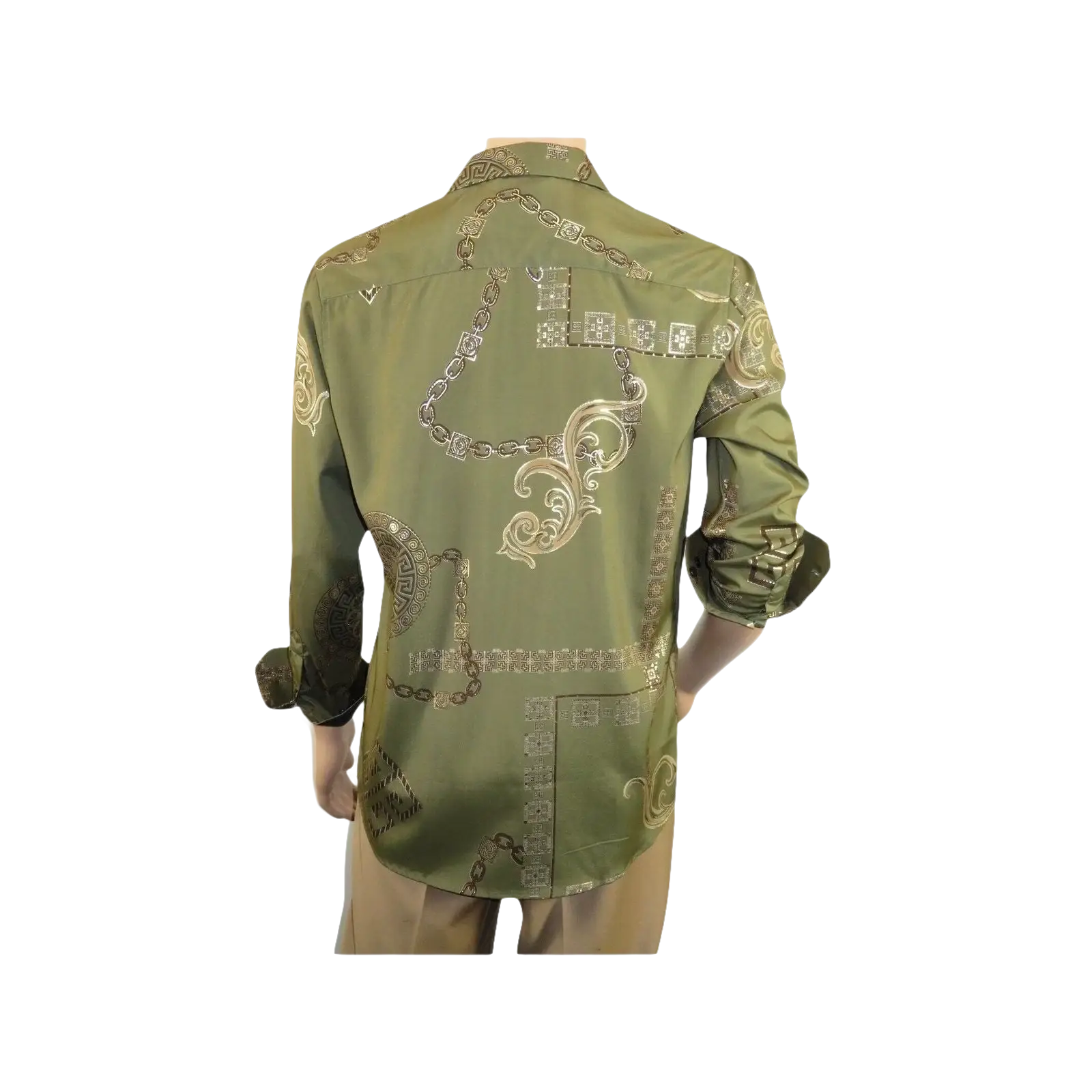 Men Sports Shirt by DE - NIKO Long Sleeves Fashion Print Soft Modal 2F008 Olive - J.Valintin Men's Wear Legend - 99359