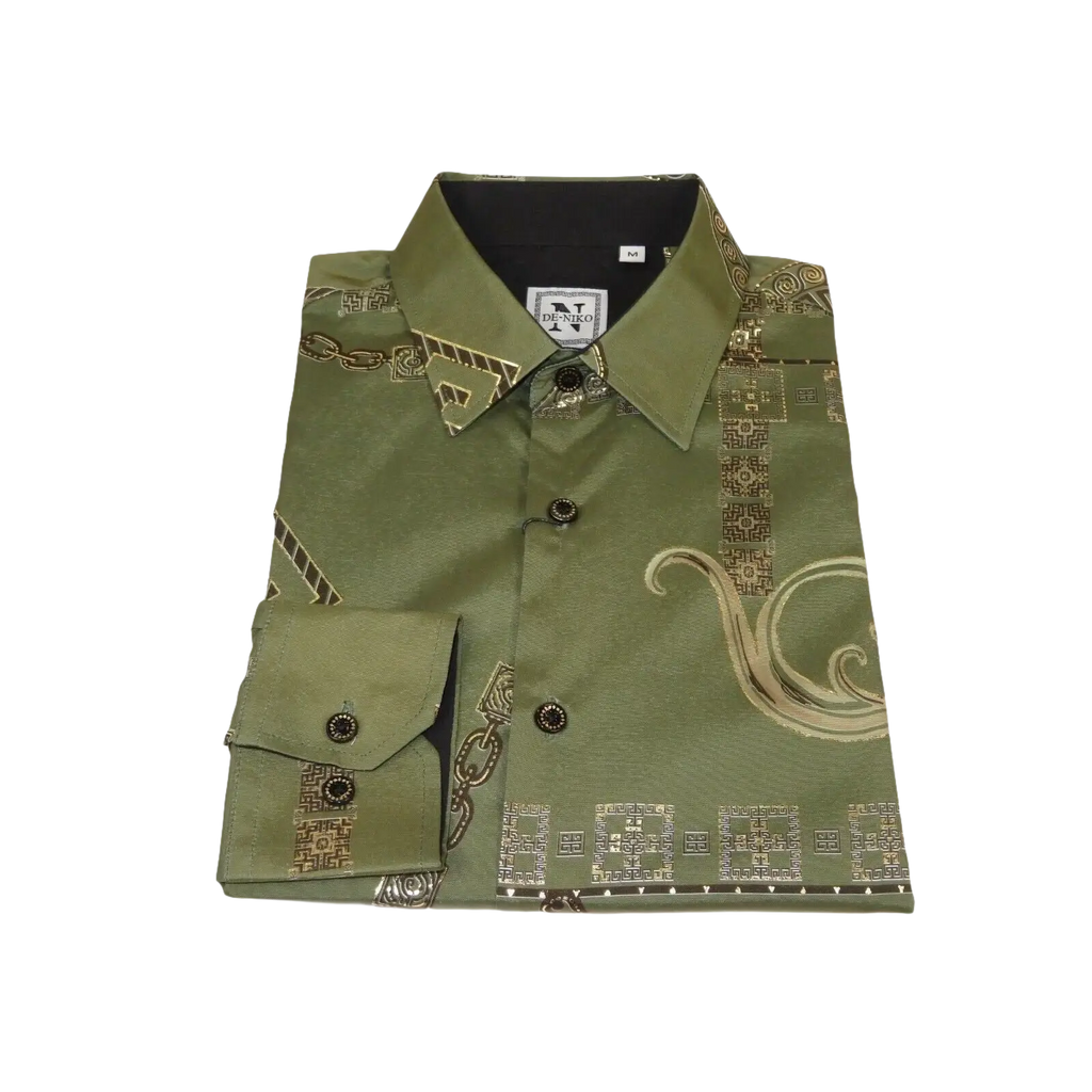 Men Sports Shirt by DE - NIKO Long Sleeves Fashion Print Soft Modal 2F008 Olive - J.Valintin Men's Wear Legend - 99359