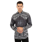 Men Sports Shirt by DE - NIKO Long Sleeves Fashion Print Soft Modal DNK6902 Black - J.Valintin Men's Wear Legend - 100141