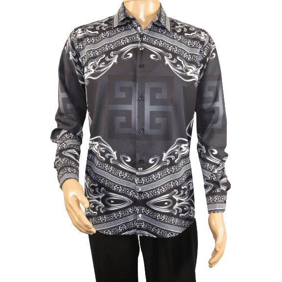 Men Sports Shirt by DE - NIKO Long Sleeves Fashion Print Soft Modal DNK6902 Black - J.Valintin Men's Wear Legend - 100141