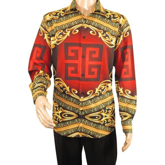 Men Sports Shirt by DE - NIKO Long Sleeves Fashion Print Soft Modal DNK6902 Red - J.Valintin Men's Wear Legend - 100136