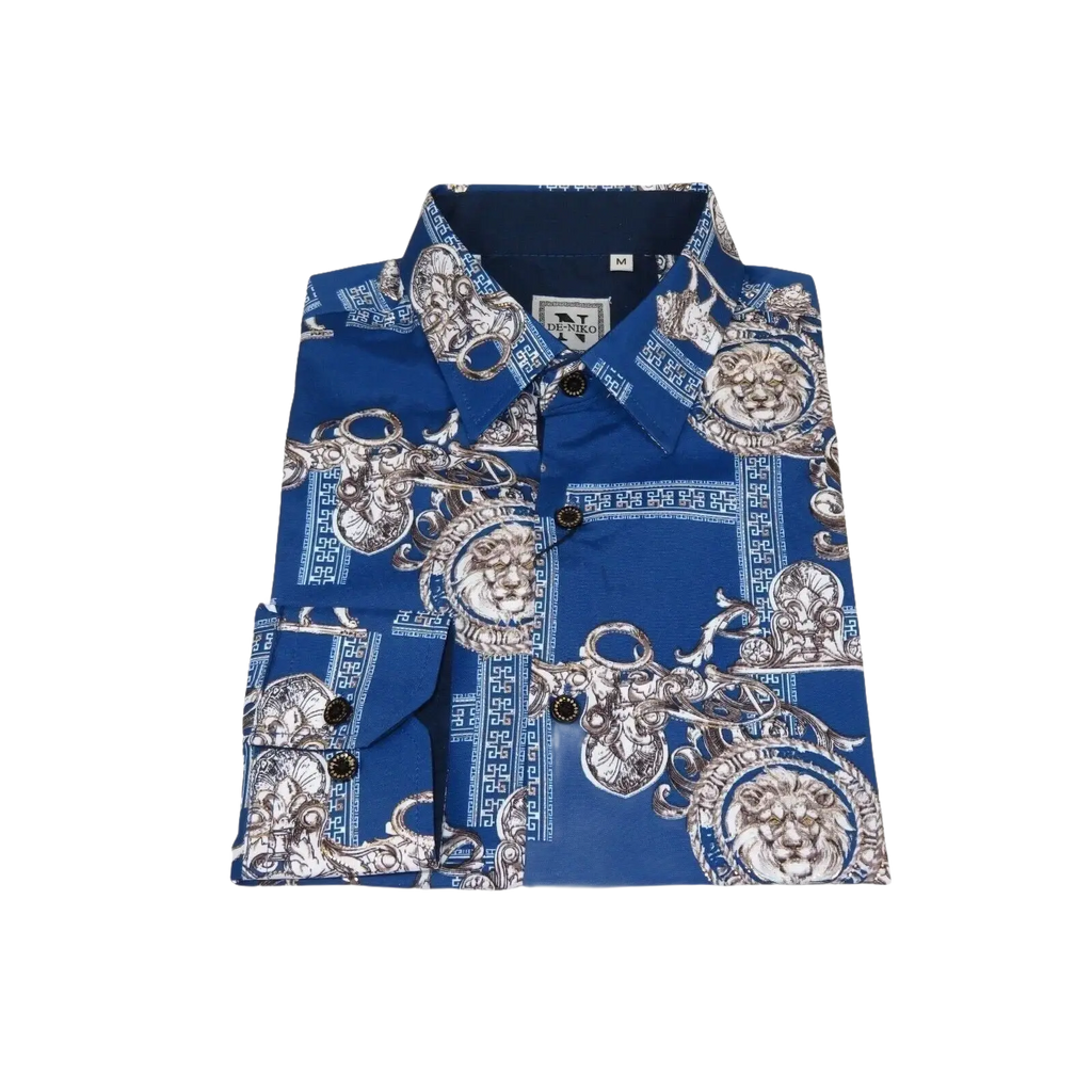 Men Sports Shirt by DE - NIKO Long Sleeves Fashion Print Soft Modal DSA125 Navy - J.Valintin Men's Wear Legend - 99383