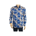 Men Sports Shirt by DE - NIKO Long Sleeves Fashion Print Soft Modal DSA125 Navy - J.Valintin Men's Wear Legend - 99383