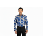 Men Sports Shirt by DE-NIKO Long Sleeves Fashion Print Soft Modal DSA125 Navy