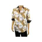 Men Sports Shirt by DE - NIKO Long Sleeves Fashion Print Soft Modal DSA125 White - J.Valintin Men's Wear Legend - 99377