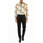 Men Sports Shirt by DE-NIKO Long Sleeves Fashion Print Soft Modal DSA125 White