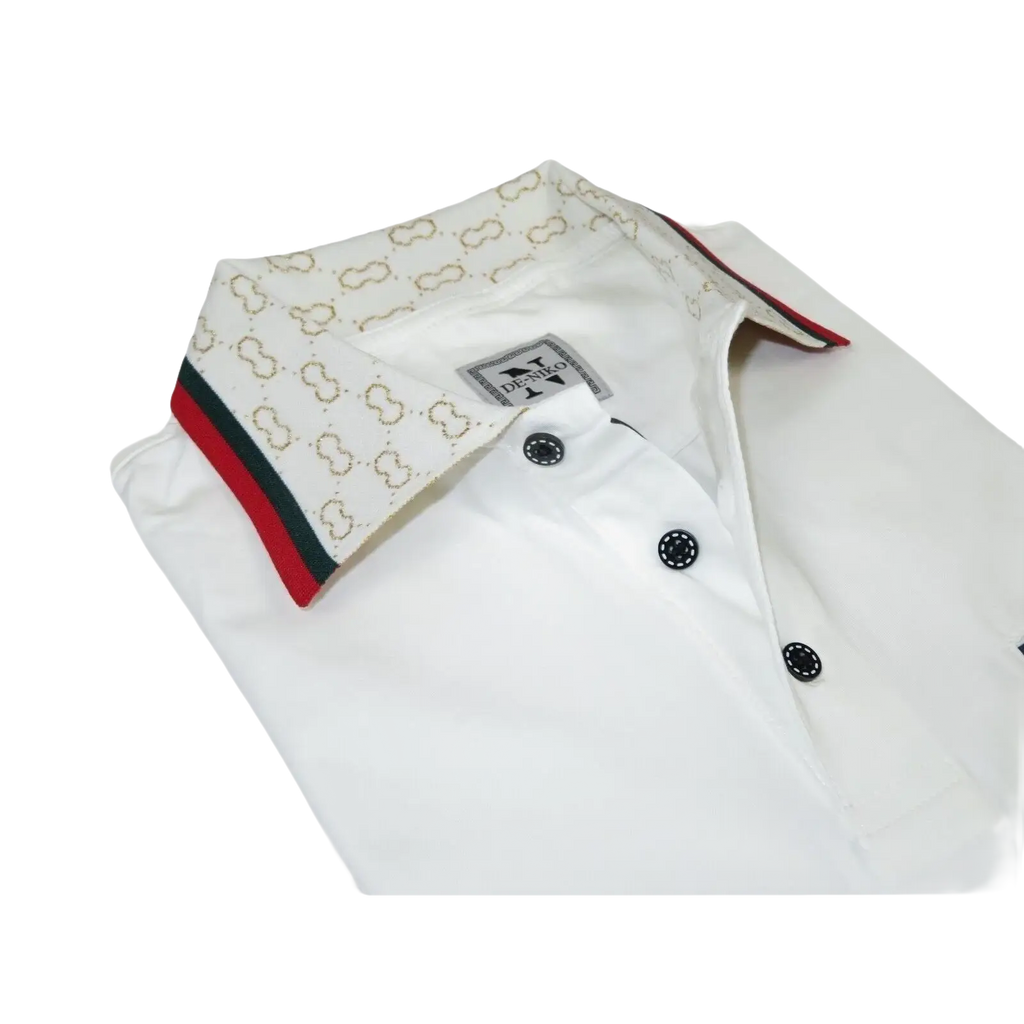 Men Sports Shirt DE - NIKO Short Sleeves Cotton Fashion Polo Shirt DBK113 White - J.Valintin Men's Wear Legend - 99353