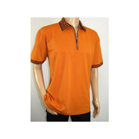 Men Sports Shirt DE - NIKO Short Sleeves Cotton Zipper Polo Shirt DBK104 Rust - J.Valintin Men's Wear Legend - 99341