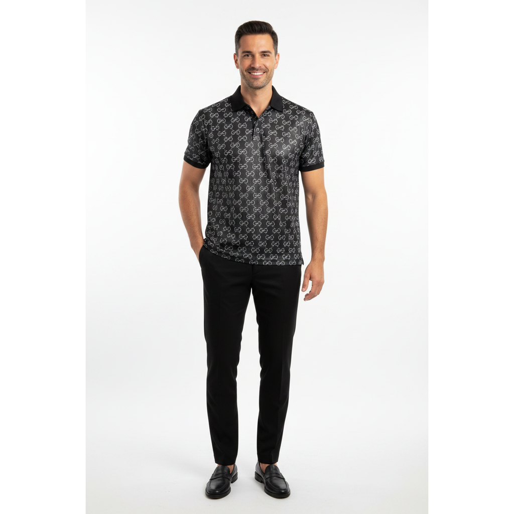 Men Sports Shirt DE-NIKO Short Sleeves Soft Modal Fashion Polo Shirt G1121 Black