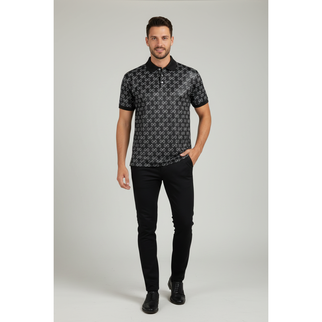 Men Sports Shirt DE-NIKO Short Sleeves Soft Modal Fashion Polo Shirt G1121 Black