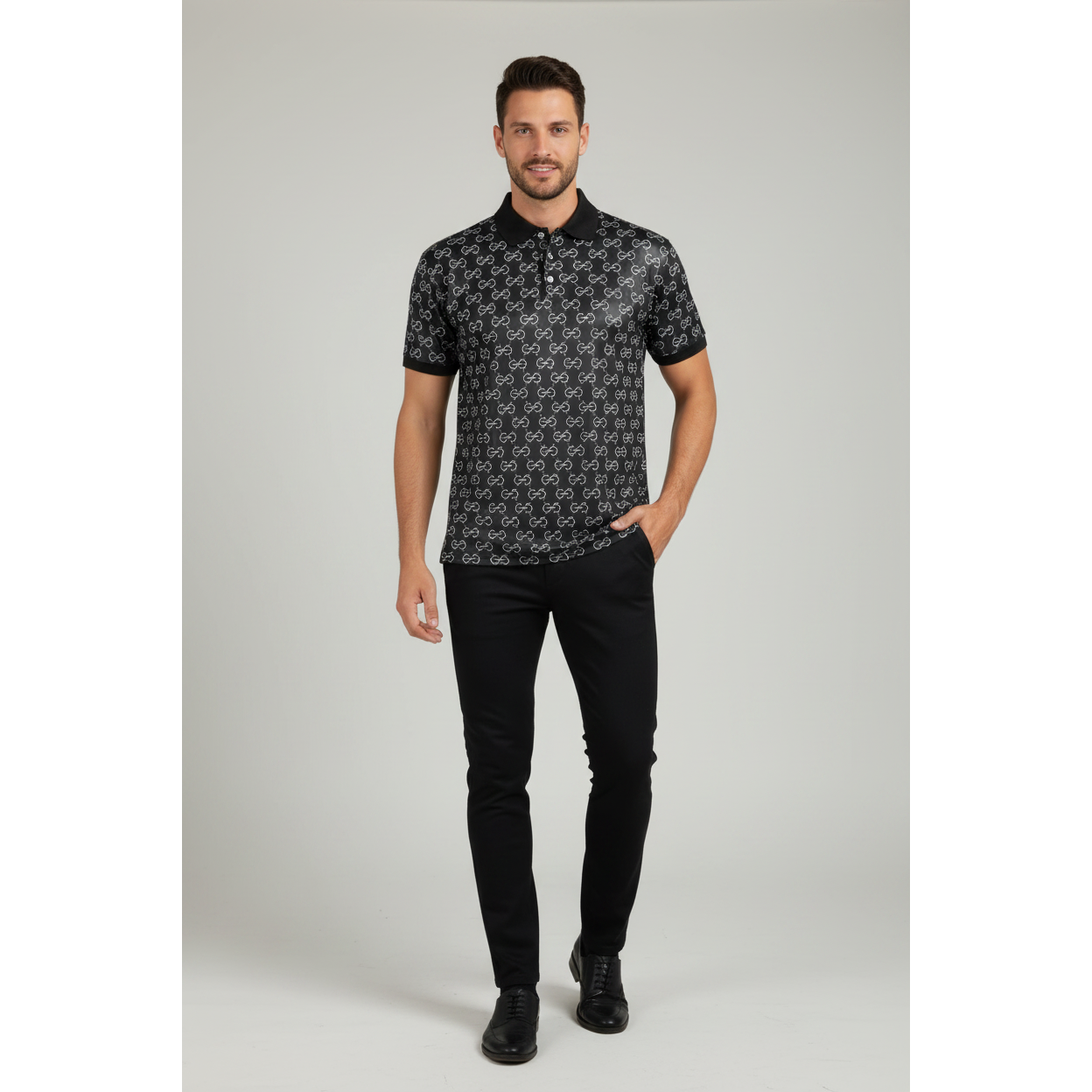 Men Sports Shirt DE-NIKO Short Sleeves Soft Modal Fashion Polo Shirt G1121 Black