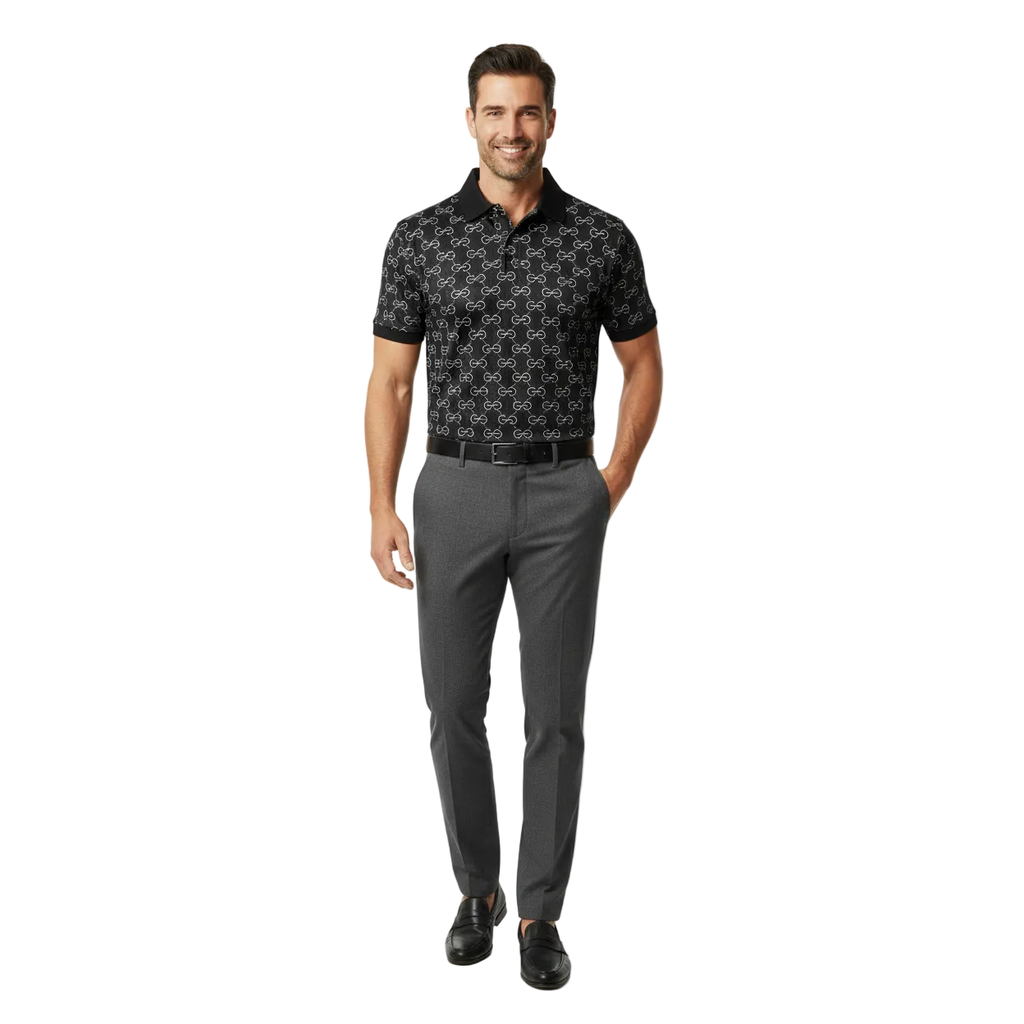 Men Sports Shirt DE-NIKO Short Sleeves Soft Modal Fashion Polo Shirt G1121 Black