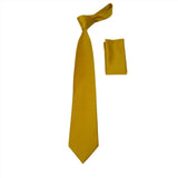 Men Stacy Adams Neck tie Hanky Set Business Formal Solid Color Satin S1 Gold - J.Valintin Men's Wear Legend - 24777