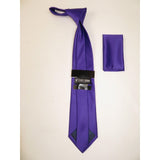 Men Stacy Adams Neck tie Hanky Set Business Formal Solid Color Satin S15 purple - J.Valintin Men's Wear Legend - 24791