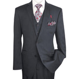 Men Suit ADOLFO 3Pc 100% Soft Wool Vested Business Formal 2 Button 1608 Charcoal - J.Valintin Men's Wear Legend - 26748