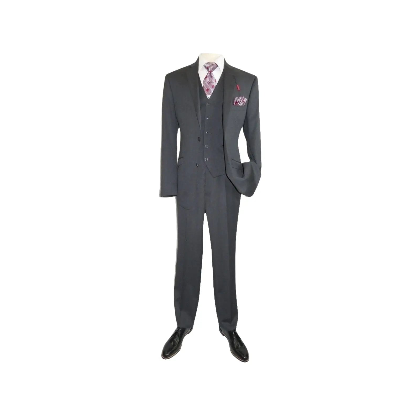 Men Suit ADOLFO 3Pc 100% Soft Wool Vested Business Formal 2 Button 1608 Charcoal - J.Valintin Men's Wear Legend - 26748