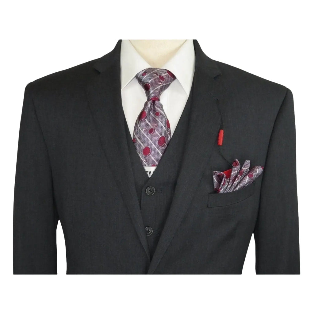 Men Suit ADOLFO 3Pc 100% Soft Wool Vested Business Formal 2 Button 1608 Charcoal - J.Valintin Men's Wear Legend - 26748