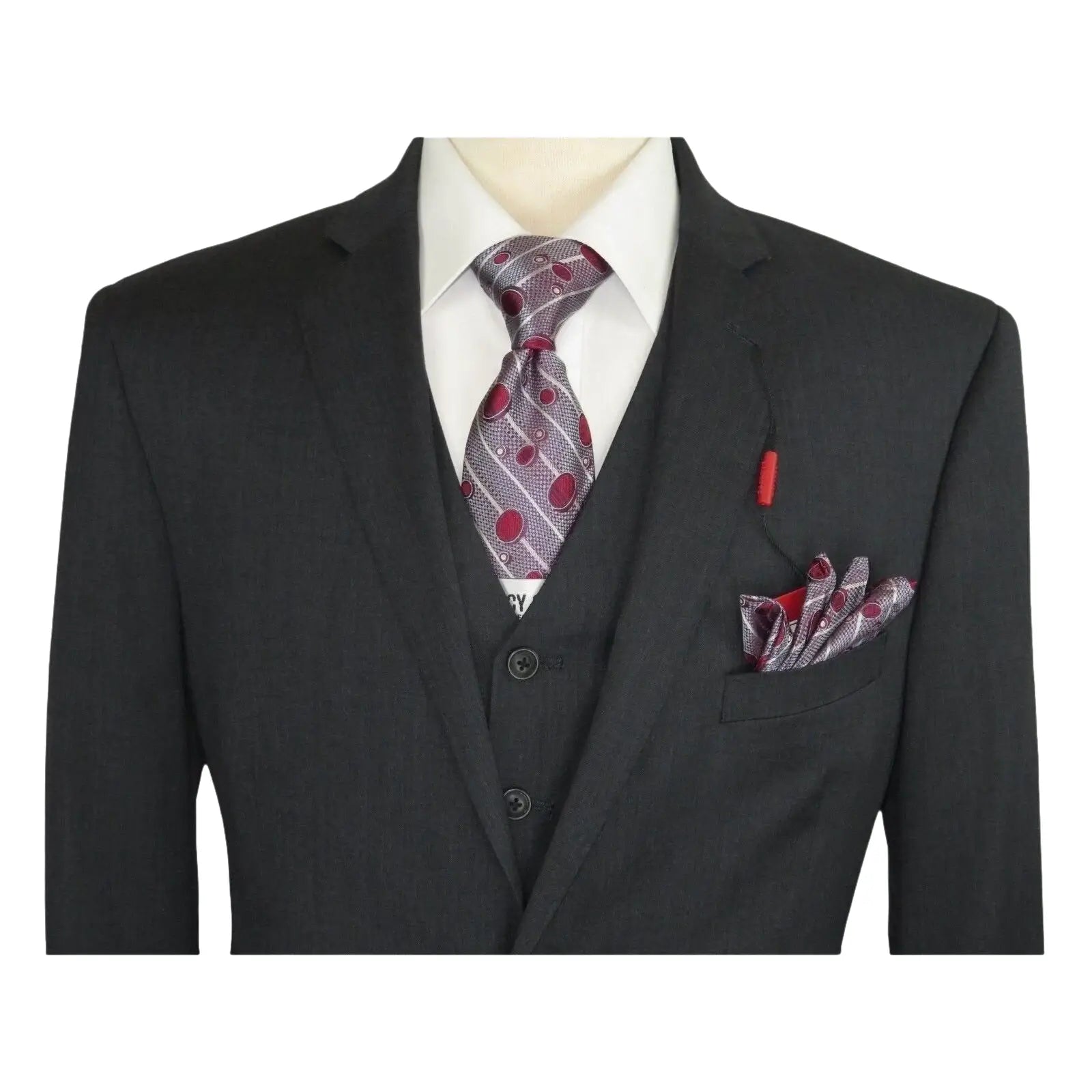 Men Suit ADOLFO 3Pc 100% Soft Wool Vested Business Formal 2 Button 1608 Charcoal - J.Valintin Men's Wear Legend - 26748