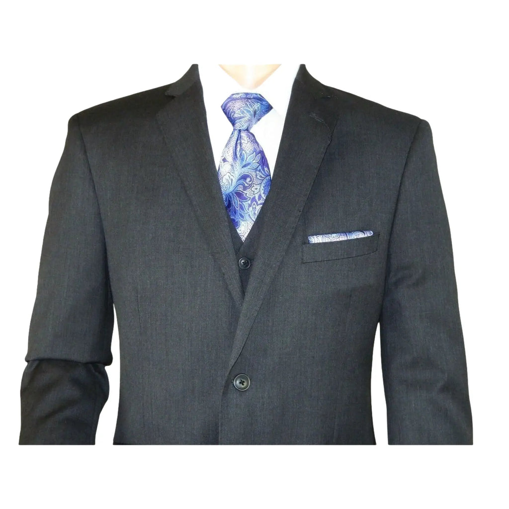 Men Suit ADOLFO 3Pc 100% Soft Wool Vested Business Formal 2 Button 1608 Charcoal - J.Valintin Men's Wear Legend - 26748