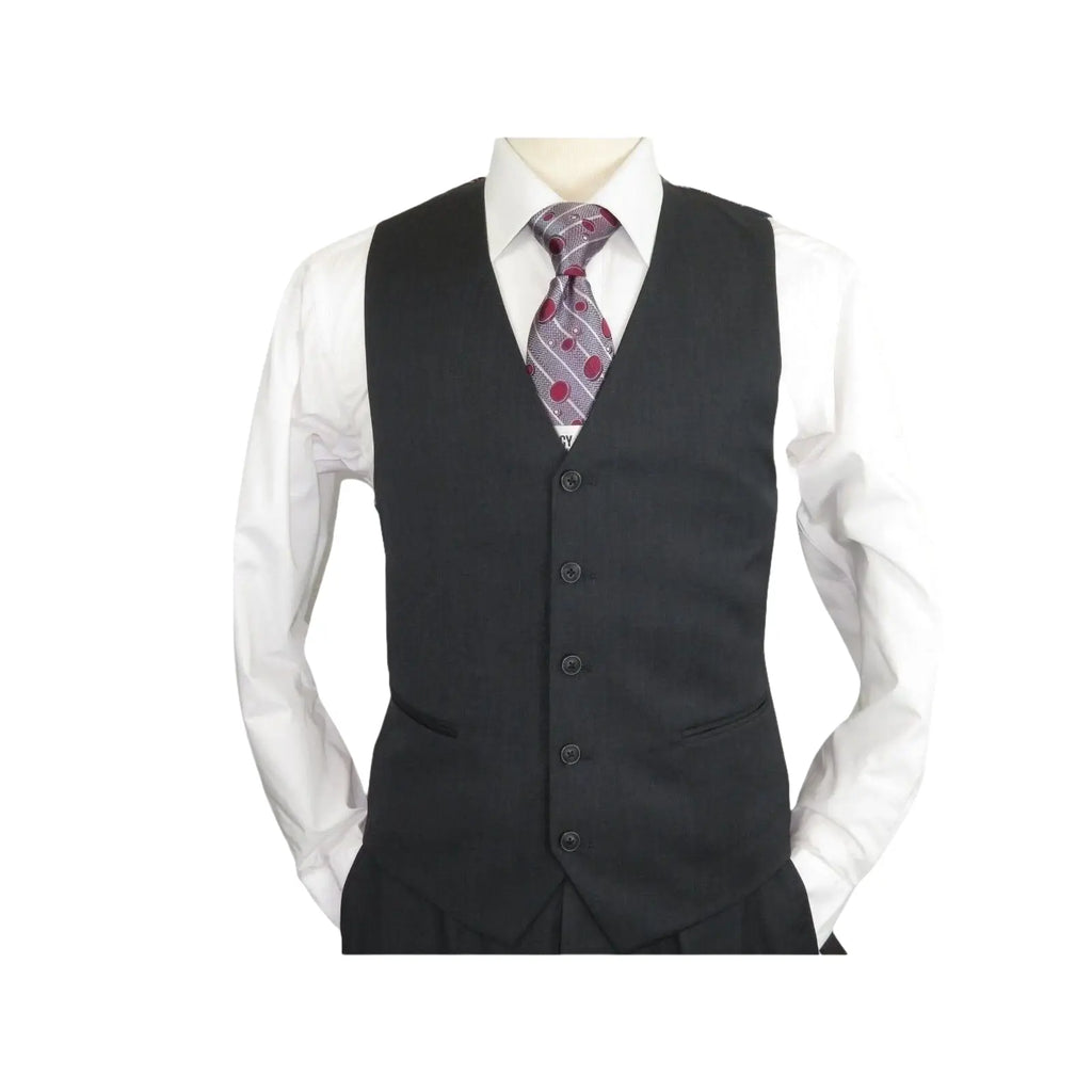 Men Suit ADOLFO 3Pc 100% Soft Wool Vested Business Formal 2 Button 1608 Charcoal - J.Valintin Men's Wear Legend - 26748