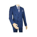 Men Suit BERLUSCONI Turkey 100% Italian Wool 180's Double Breasted #Ber22 Blue - J.Valintin Men's Wear Legend - 98622