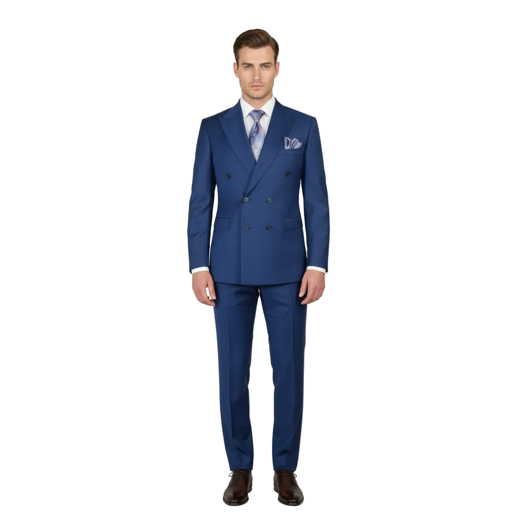 Men Suit BERLUSCONI Turkey 100% Italian Wool 180's Double Breasted #Ber22 Blue