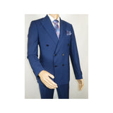 Men Suit BERLUSCONI Turkey 100% Italian Wool 180's Double Breasted #Ber22 Blue - J.Valintin Men's Wear Legend - 98622