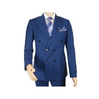 Men Suit BERLUSCONI Turkey 100% Italian Wool 180's Double Breasted #Ber22 Blue - J.Valintin Men's Wear Legend - 98622