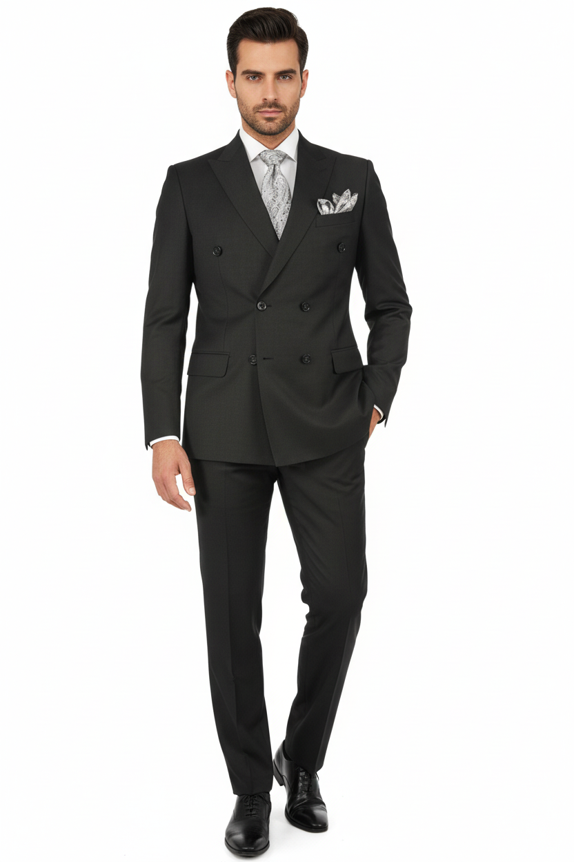 Men Suit BERLUSCONI Turkey 100% Italian Wool 180's Double Breasted #Ber23 Gray