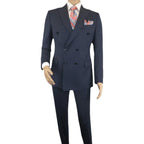 Men Suit BERLUSCONI Turkey 100% Italian Wool 180's Double Breasted #Ber32 Navy - J.Valintin Men's Wear Legend - 100983