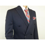 Men Suit BERLUSCONI Turkey 100% Italian Wool 180's Double Breasted #Ber32 Navy - J.Valintin Men's Wear Legend - 100983