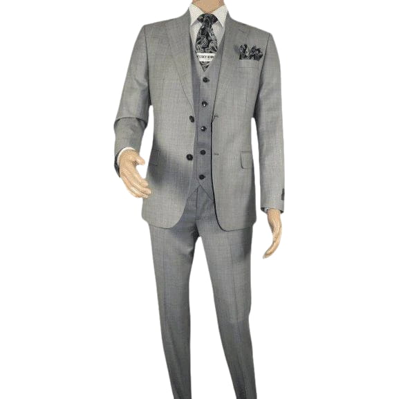 Men Suit BERLUSCONI Turkey 100% Italian Wool Super 180's 3pc Vested #Ber10 Gray - J.Valintin Men's Wear Legend - 98538