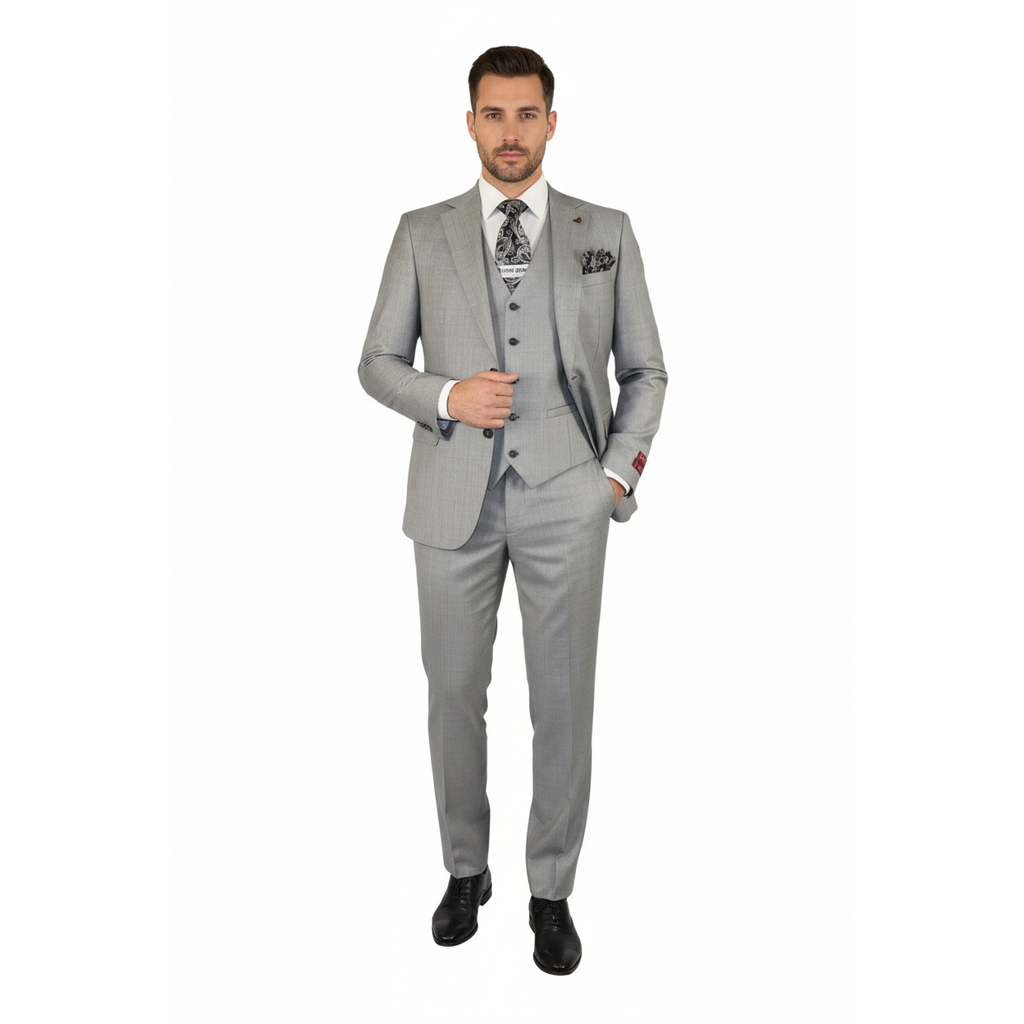 Men Suit BERLUSCONI Turkey 100% Italian Wool Super 180's 3pc Vested #Ber10 Gray
