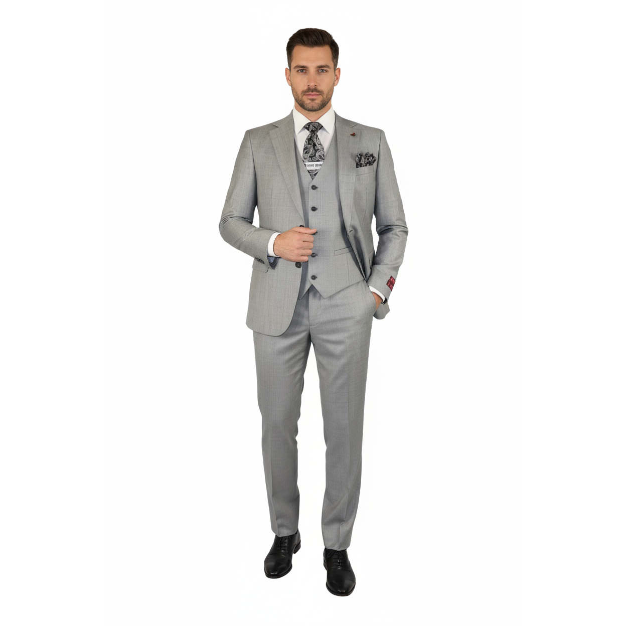 Men Suit BERLUSCONI Turkey 100% Italian Wool Super 180's 3pc Vested #Ber10 Gray