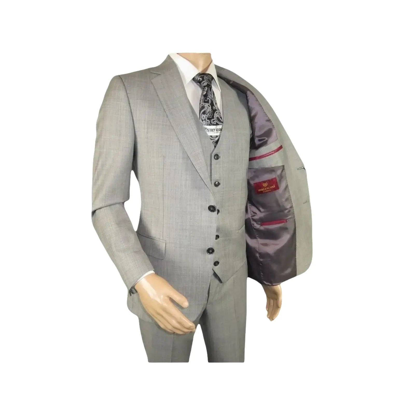 Men Suit BERLUSCONI Turkey 100% Italian Wool Super 180's 3pc Vested #Ber10 Gray - J.Valintin Men's Wear Legend - 98538