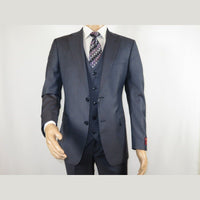 Men Suit BERLUSCONI Turkey 100% Italian Wool Super 180's 3pc Vested #Ber11 Blue - J.Valintin Men's Wear Legend - 98545