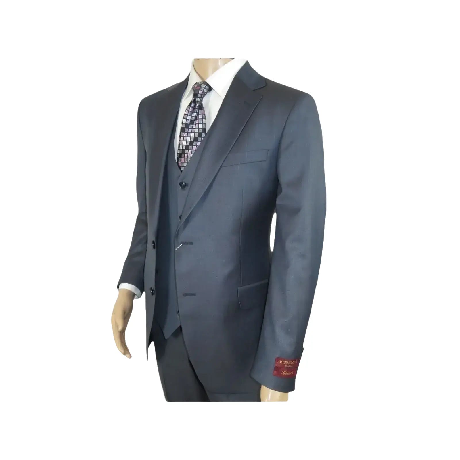 Men Suit BERLUSCONI Turkey 100% Italian Wool Super 180's 3pc Vested #Ber11 Blue - J.Valintin Men's Wear Legend - 98545