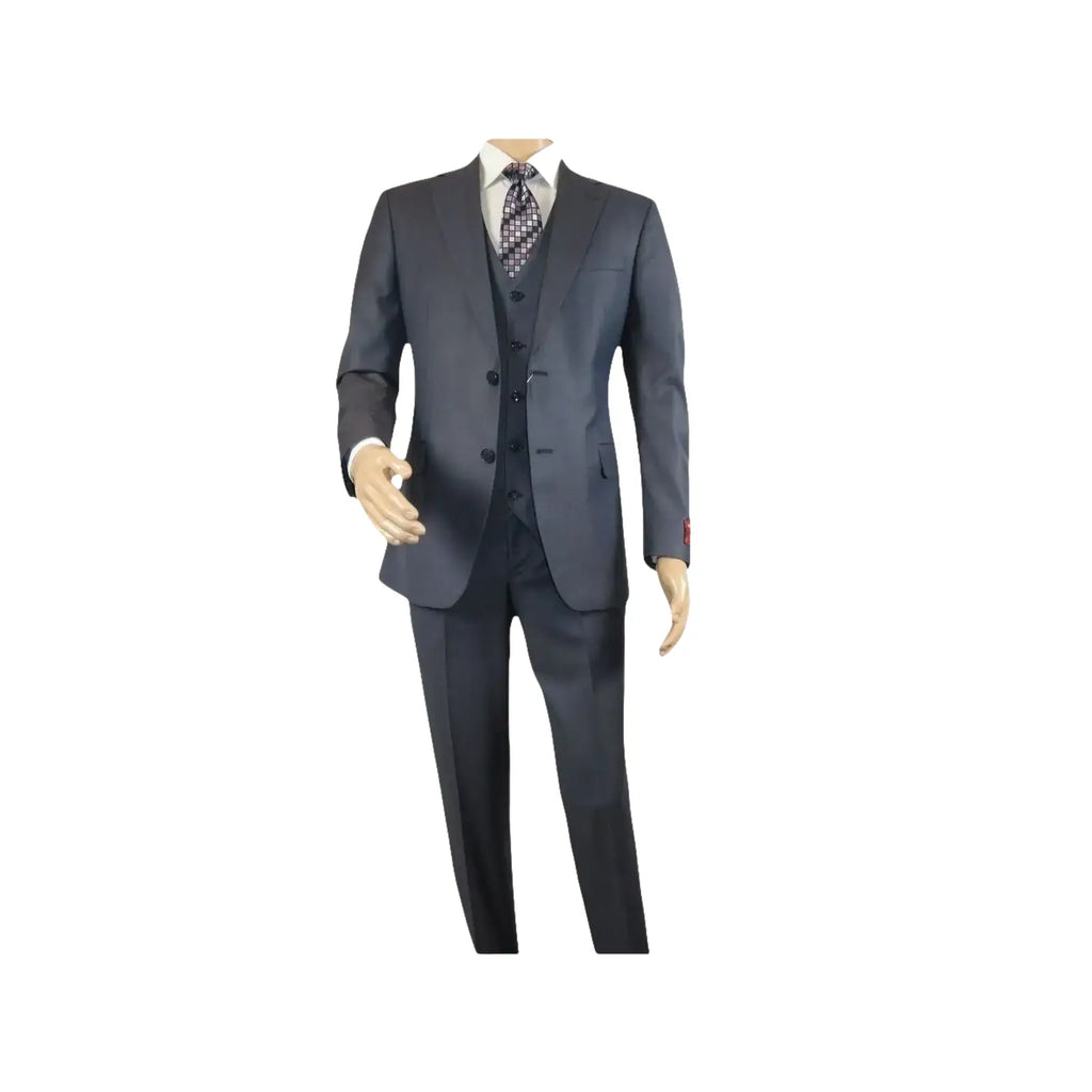 Men Suit BERLUSCONI Turkey 100% Italian Wool Super 180's 3pc Vested #Ber11 Blue - J.Valintin Men's Wear Legend - 98545