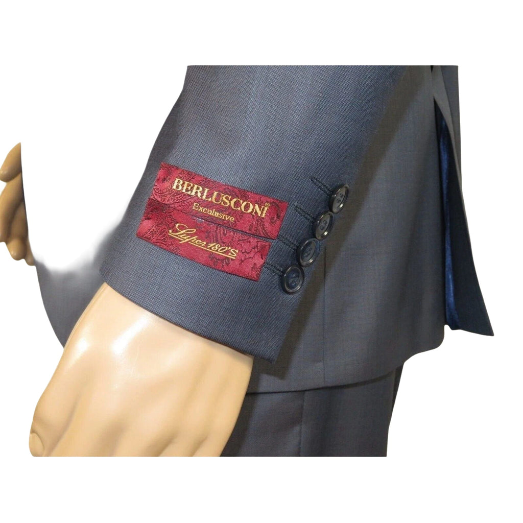 Men Suit BERLUSCONI Turkey 100% Italian Wool Super 180's 3pc Vested #Ber11 Blue - J.Valintin Men's Wear Legend - 98545