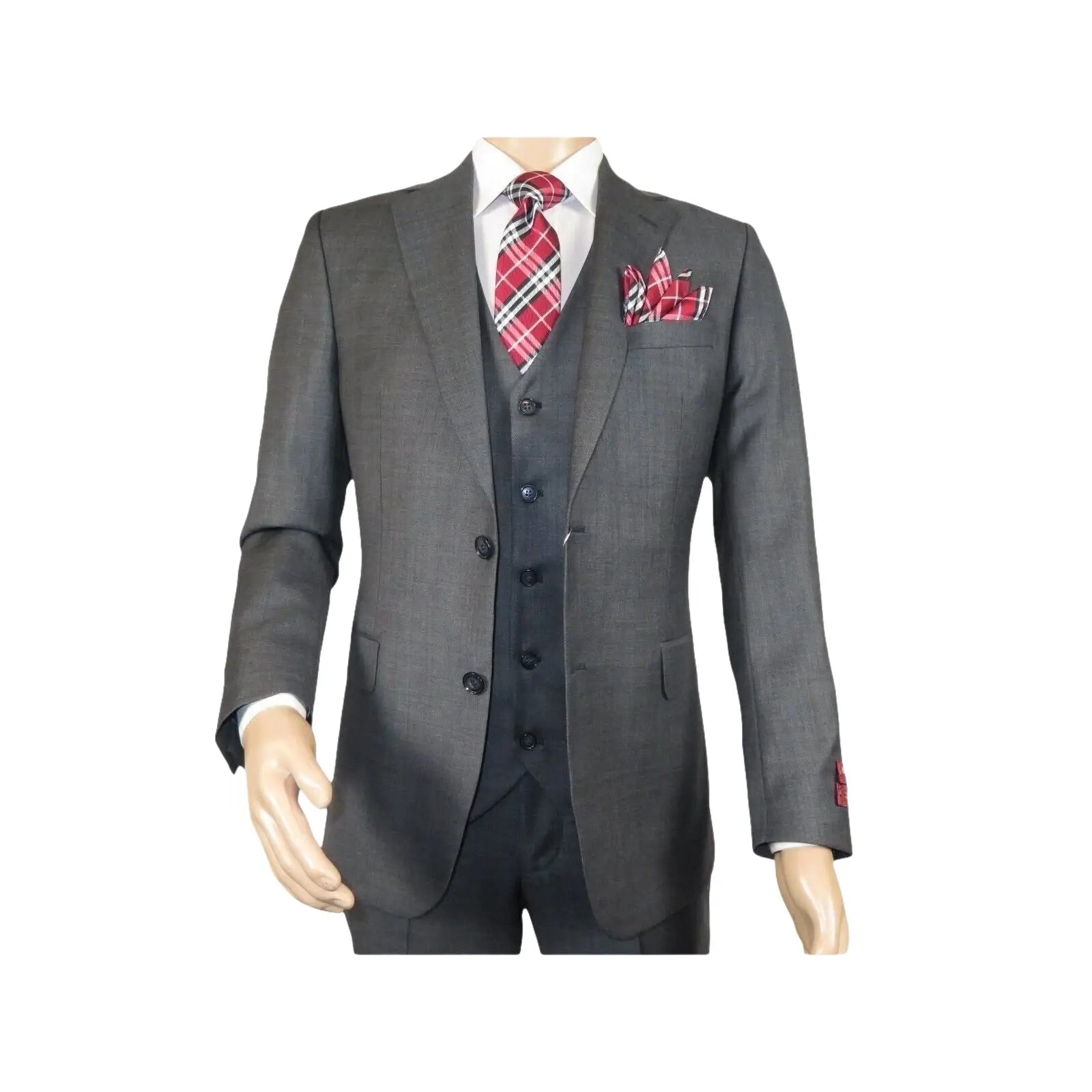 Men Suit BERLUSCONI Turkey 100% Italian Wool Super 180's 3pc Vested #Ber12 Gray - J.Valintin Men's Wear Legend - 98552