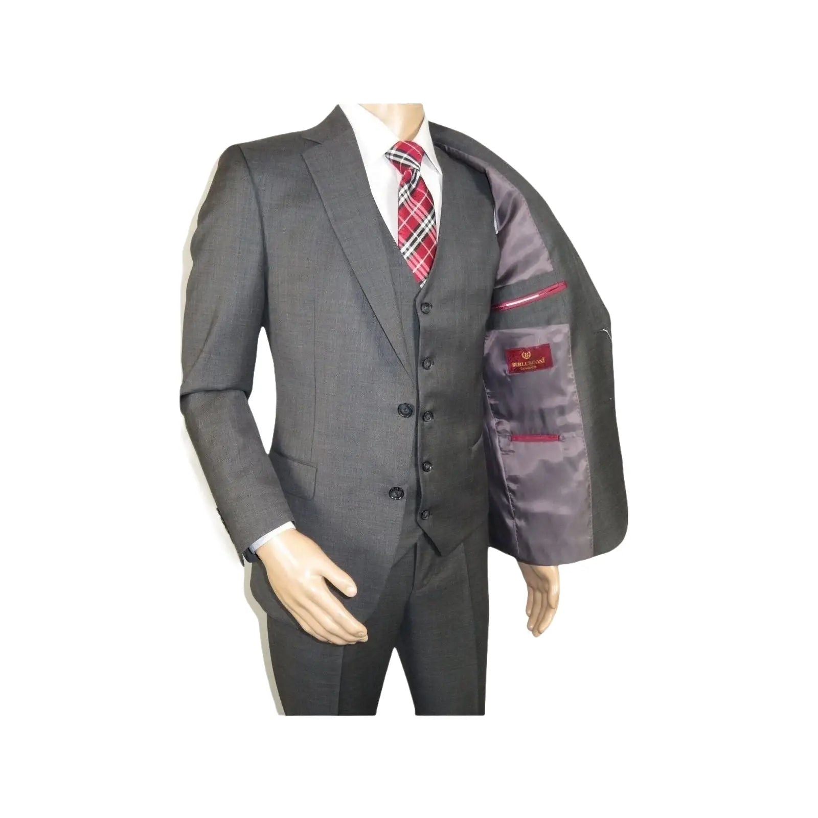 Men Suit BERLUSCONI Turkey 100% Italian Wool Super 180's 3pc Vested #Ber12 Gray - J.Valintin Men's Wear Legend - 98552