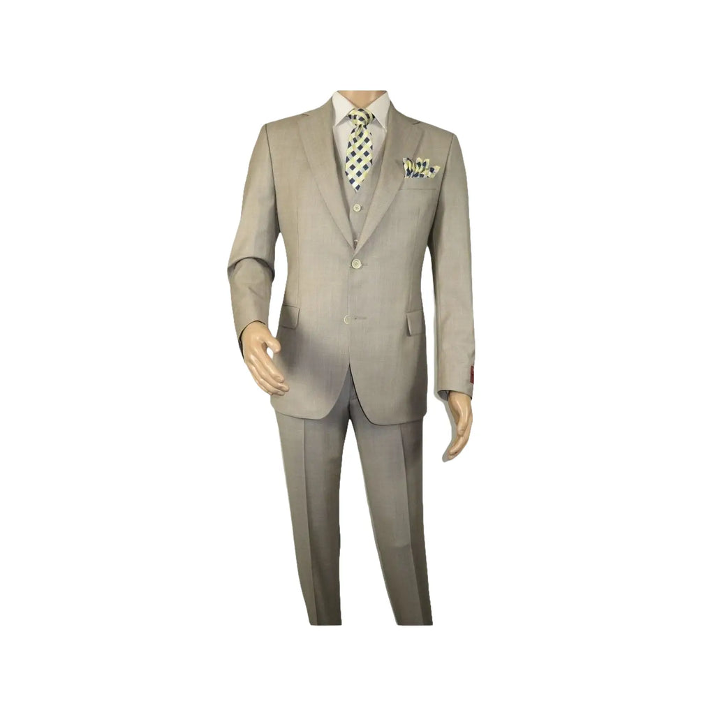 Men Suit BERLUSCONI Turkey 100% Italian Wool Super 180's 3pc Vested #Ber13 Beige - J.Valintin Men's Wear Legend - 98559
