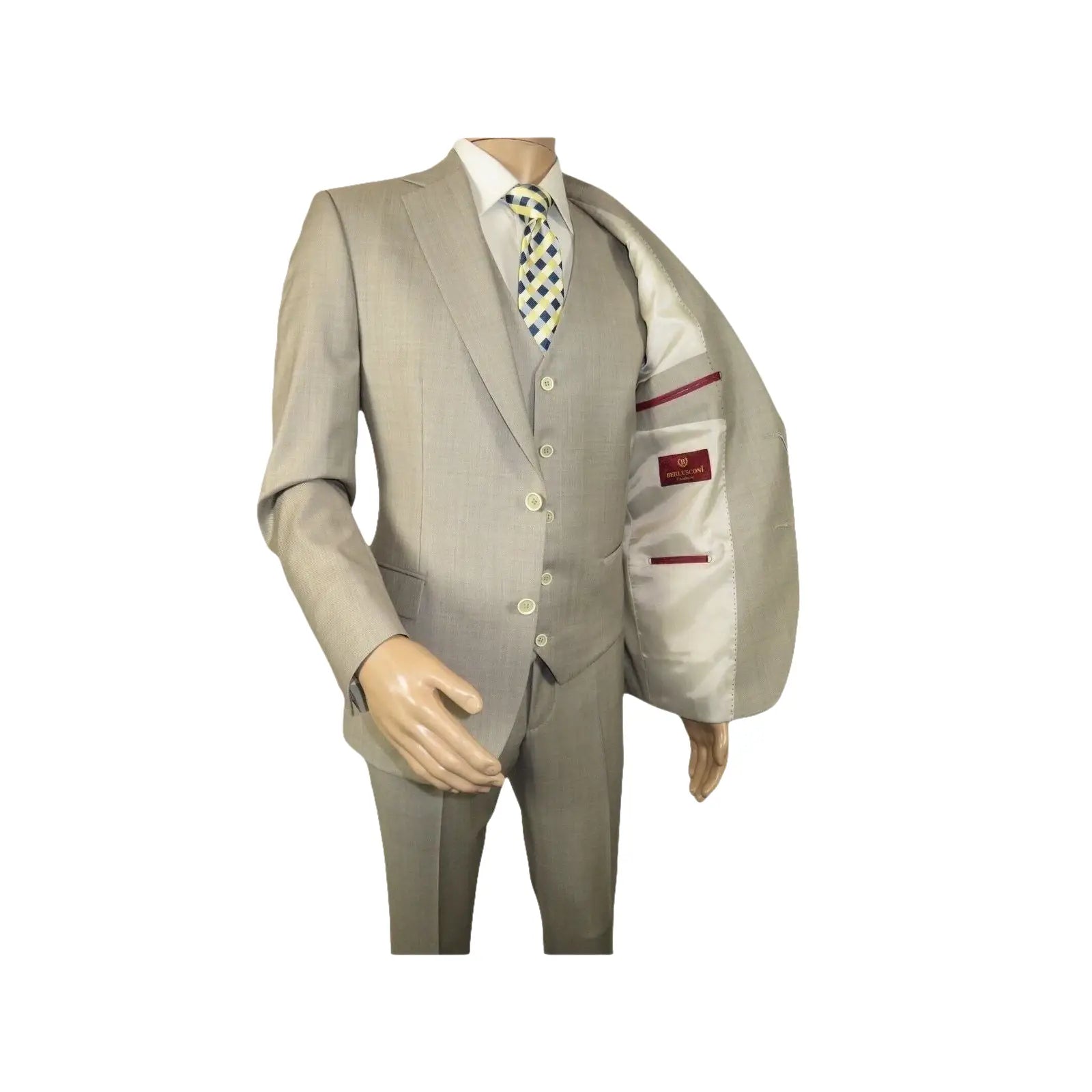 Men Suit BERLUSCONI Turkey 100% Italian Wool Super 180's 3pc Vested #Ber13 Beige - J.Valintin Men's Wear Legend - 98559