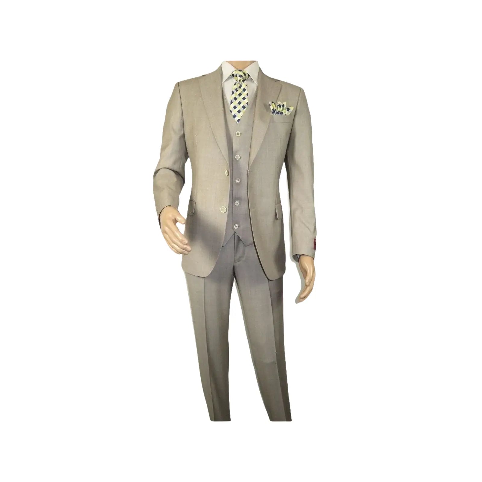 Men Suit BERLUSCONI Turkey 100% Italian Wool Super 180's 3pc Vested #Ber13 Beige - J.Valintin Men's Wear Legend - 98559