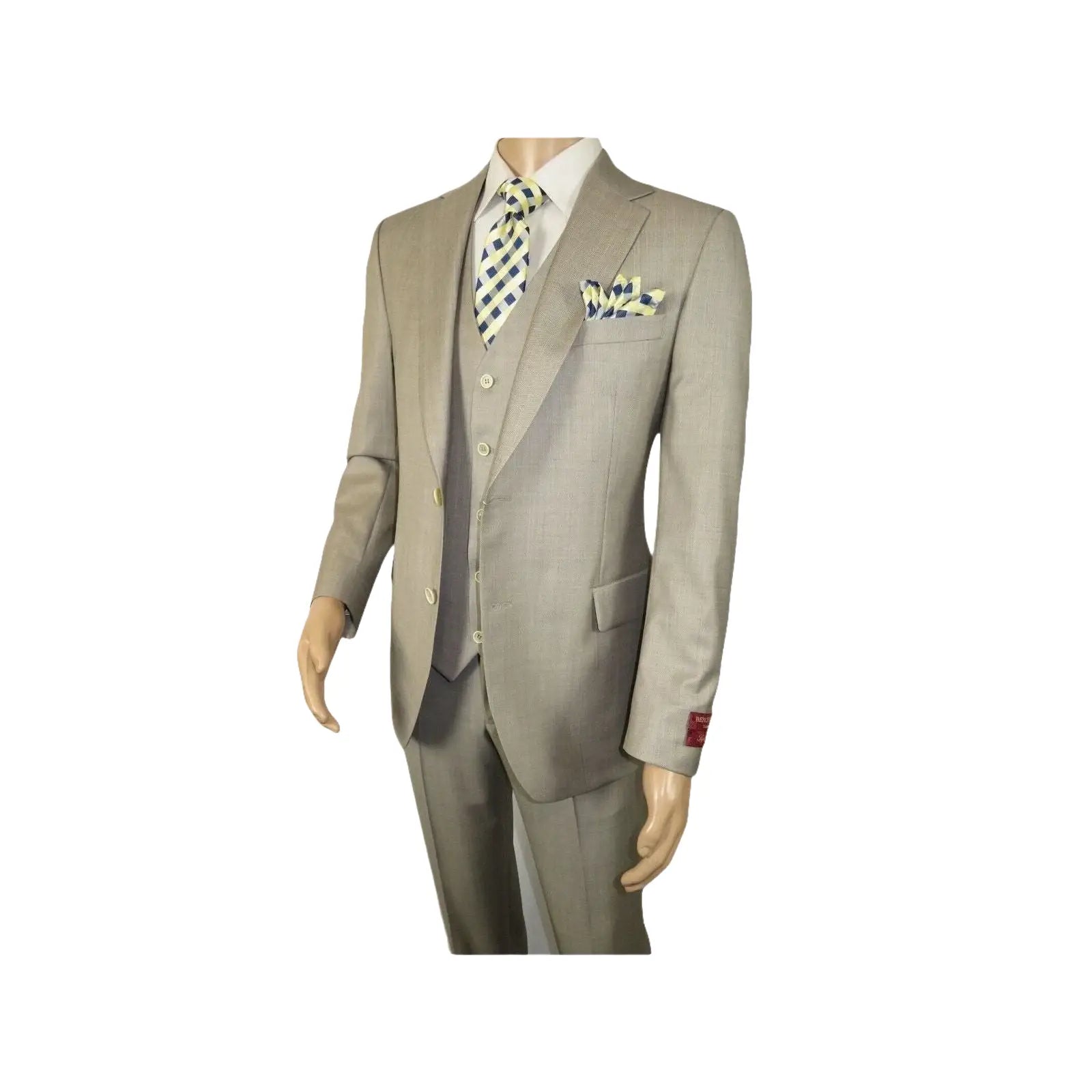 Men Suit BERLUSCONI Turkey 100% Italian Wool Super 180's 3pc Vested #Ber13 Beige - J.Valintin Men's Wear Legend - 98559